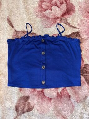Love J Royal Blue Ribbed Button-Front Crop Cami